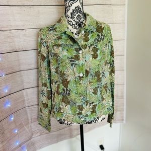 Statements Women’s Green Brown Floral Linen Jacket Size L